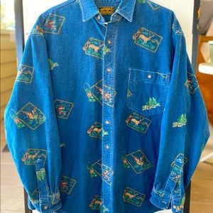 VTG Eddie Bauer Men’s Outdoor Print Flannel Button Shirt Size Large Made in USA